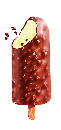 Icecream on stick coated with or without inclusions